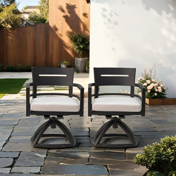MIDODO Patio Swivel Dining Chairs, 2PCS Aluminum All Weather Outdoor Chair with Ergonomic Backrest