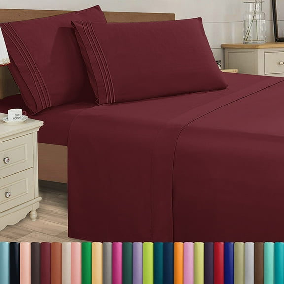 1500 Series Queen Sheet Set - Deep Pocket, Wrinkle & Fade Resistant, Silky Microfiber Bedding, 4-Piece, Luxurious & Breathable - Queen, Burgundy