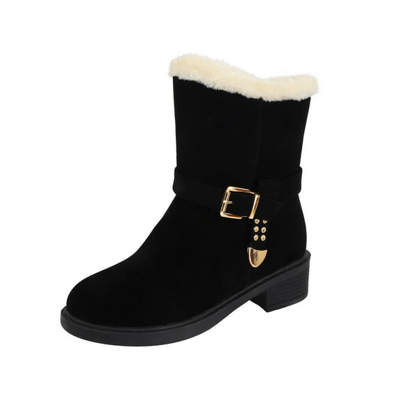 NOKIO Classic Women'S Suede Ankle Boots Women'S Insulated Winter Ankle Boots Fashionable Women'S Winter Warm Ankle Boots Women's Fashion Belt Buckle Suede Cotton Boots Plus Velvet Warm Snow Boots