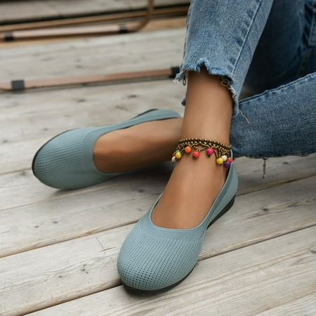 Xysaqa Go Walk Shoes for Women  Womens Walking Shoes Round Toe Flat Single Shoes Women s Shoes Athletic Casual Shoes Knitted Knitting Shoes Work Shoes Mary Janes Flats on Clearance