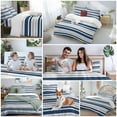 thumbnail image 5 of Navy Blue Bedding Duvet Cover Set Full Size 4 Pieces and Gray Stripe Contrast Minimalist Modern Art Bedding Set with Zipper Closure, 1 Comforter Cover 86x86 Inches 1 Flat Sheet & 2 Pillow Cases, 5 of 7