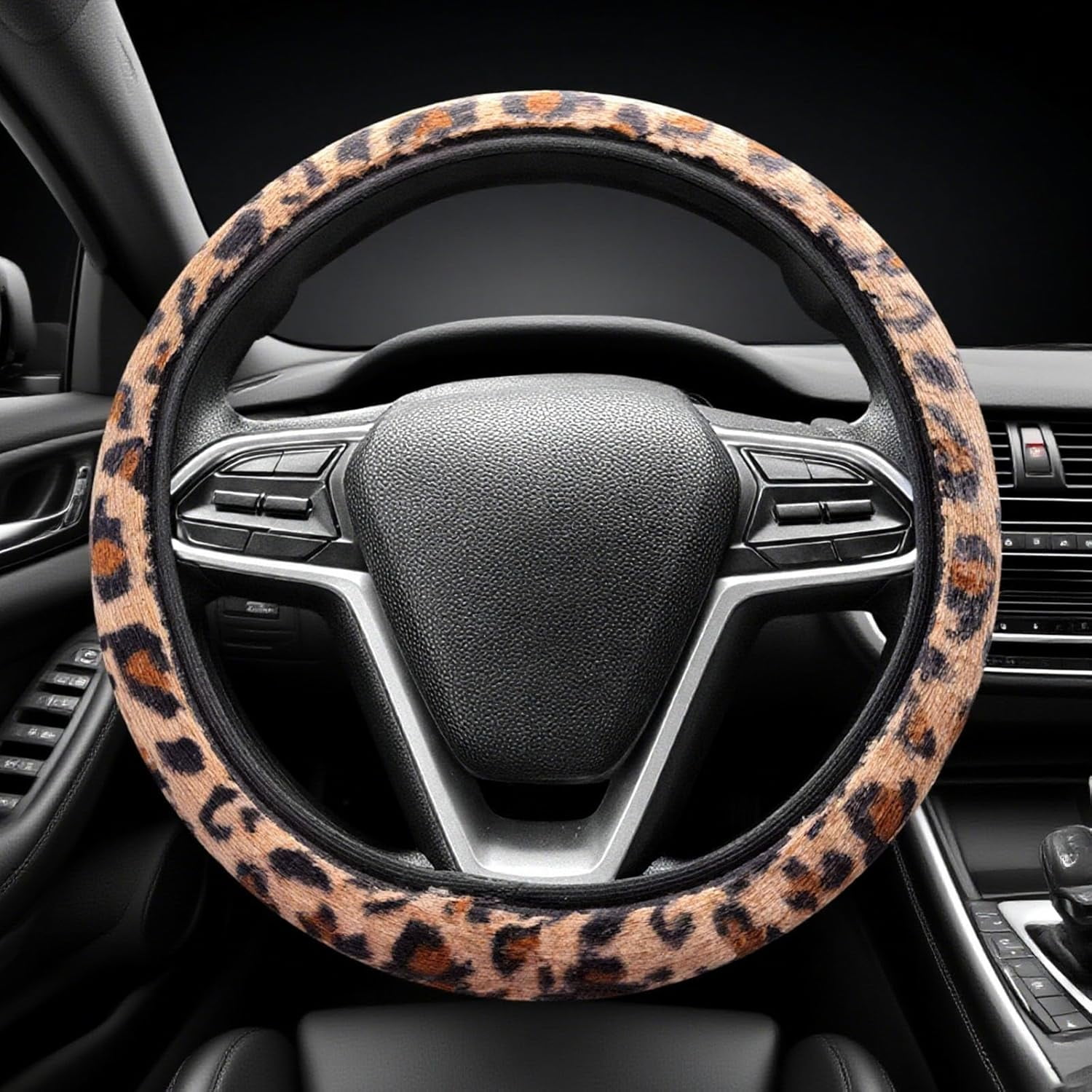 15 Inches Universal Leopard Pattern Steering Wheel Covers Full Wrap Grip Protection Fit Most Vehicles No Inner Ring Easy to Install