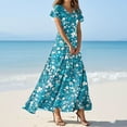 thumbnail image 2 of vigerkar Women's Summer Dress 2025 Short Sleeve V-Neck Boho Floral Printed Flowy Swing Sundress Dresses Blue, XL, 2 of 7