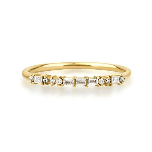 Jewelerix 2 CT Baguette Cut Ring Handmade Jewelry Moissanite Diamond Engagement Ring Round Cut 14K Promise Rings for Her