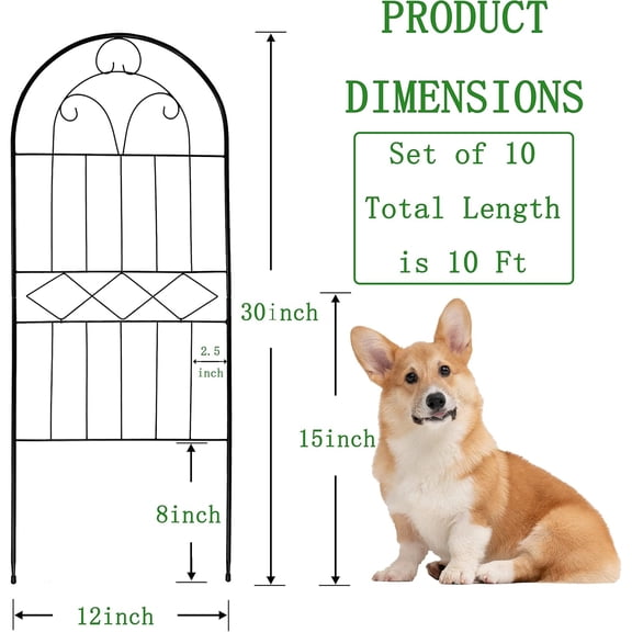 Decorative Garden Fence 10 Pack, 30in (H) x 10ft (L) Rustproof Metal Wire Animal Barrier, Arched Flower Edging Border Fencing Panel for Dog, Yard, Patio, Outdoor, Decor
