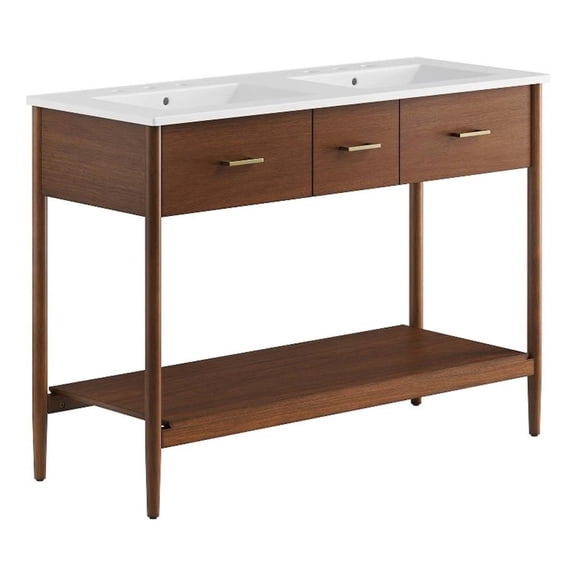 Modway Zaire 48" Double Sink Bathroom Vanity in Walnut White