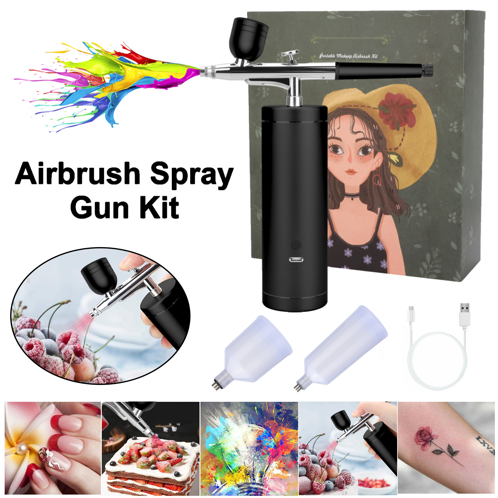 TSV Airbrush Kit with Air Compressor Kit, Rechargeable Handheld Auto