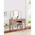 thumbnail image 2 of Poundex Furniture Wood Vanity Set with Mirror and Stool in Pink Rose Gold Color, 2 of 8