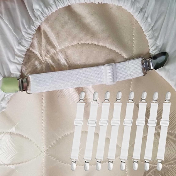 8 Pcs Set Adjustable Non Slip Bed Sheet Strap - White Multifunctional Elastic Clip, Used To Firmly Fix Mattress Covers, Sofa Cushions, and Tablecloths
