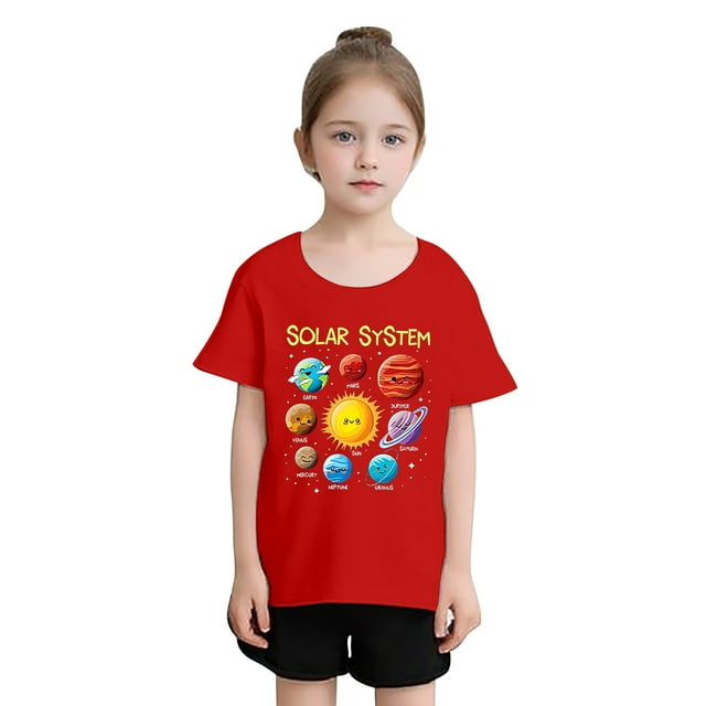 T-shirt Graphique Mignon à Col Rond et Manches Courtes pour Filles, T-Shirt d'Été Décontracté pour Enfants, Haut à Manches Longues avec Soutien-Gorge Intégré, Tenues pour Tout-Petits, Chandails à Capuchon Courts pour Filles, Haut Fin