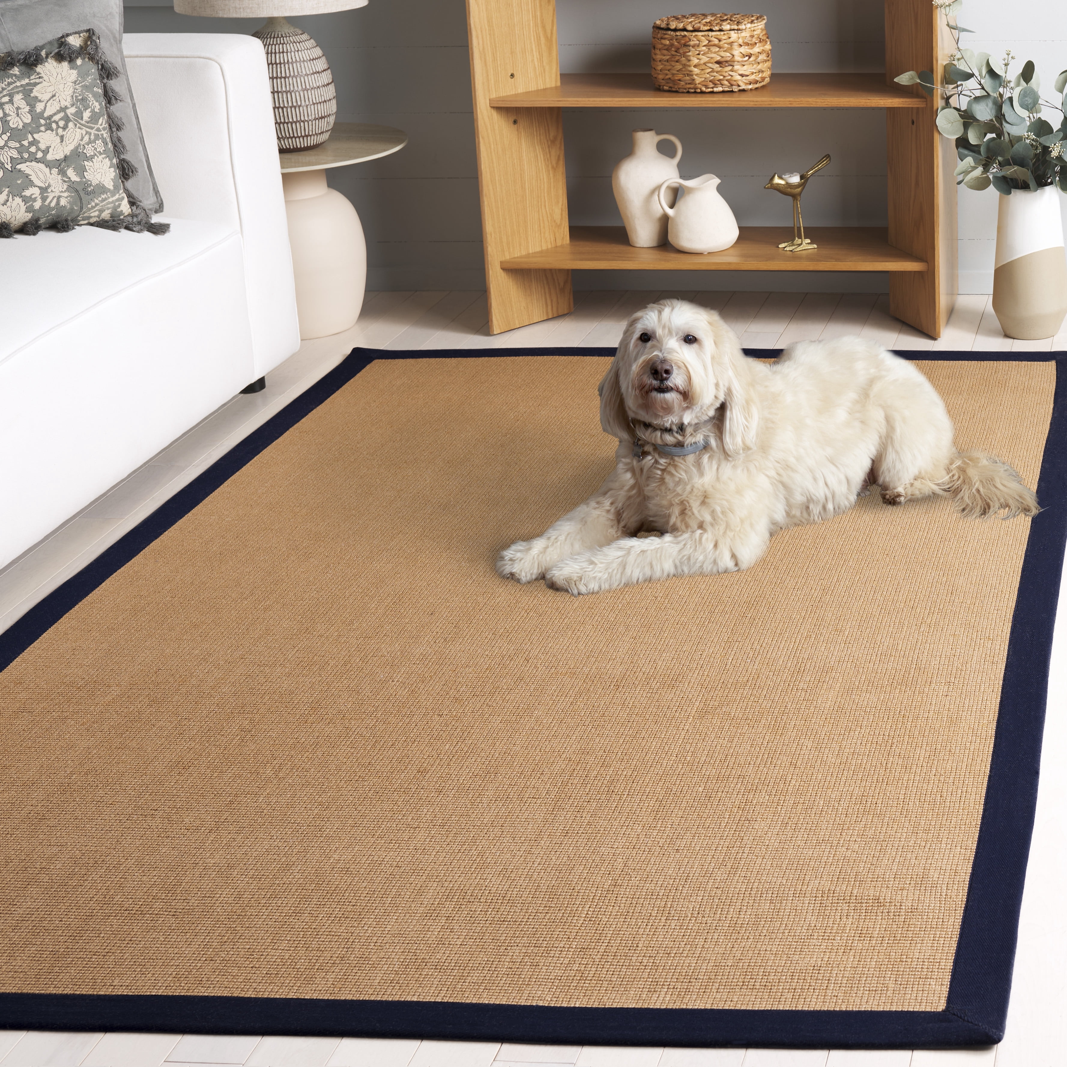 Safavieh Natural Fiber Sabrina Solid Color Area Rug, Natural/Navy, 4' x 6'
