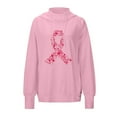 thumbnail image 4 of Womens Pink Ribbon Printed Sweatshirt Casual Long Sleeve Lightweight Crewneck Sweatshirts Loose High Collar Pullover Drop Shoulder Tops (Pink, M), 4 of 5