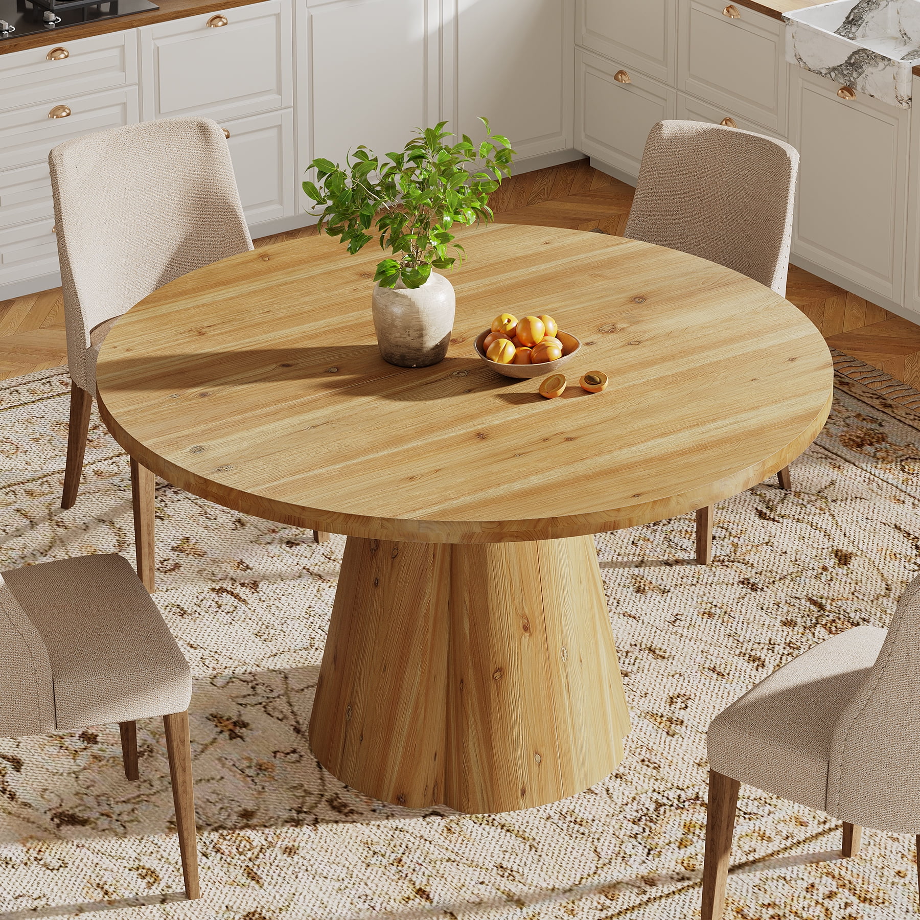 Tribesigns 47.24-Inch Solid Wood Dining Table, Farmhouse Round Kitchen Table with Wooden Pedestal Base for 4-6, Dinner Furniture for Kitchen, Home Dining Room, Easy Assembly