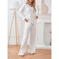thumbnail image 5 of KelaJuan Women 2pcs Pajamas Set Solid Color V-neck Loose Long Sleeve Pullover Shirt and Casual Elastic Pants Sleepwear, 5 of 6