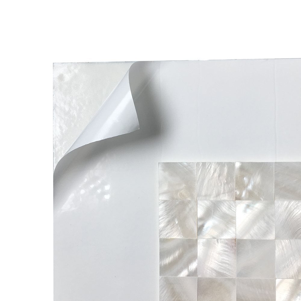 Art3d Rectangle White Seamless 12"x12" Peel and Stick Mother of Pearl Tile (6-Pack)