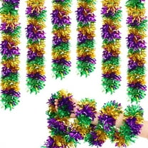 Triani 4Pcs Mardi Gras Tinsel Garland Decoration 6.56Ft Green Purple and Gold Metallic Festooning Shiny Carnival Party Hanging Garland for Mardi Gras Party Indoor Outdoor Decoration