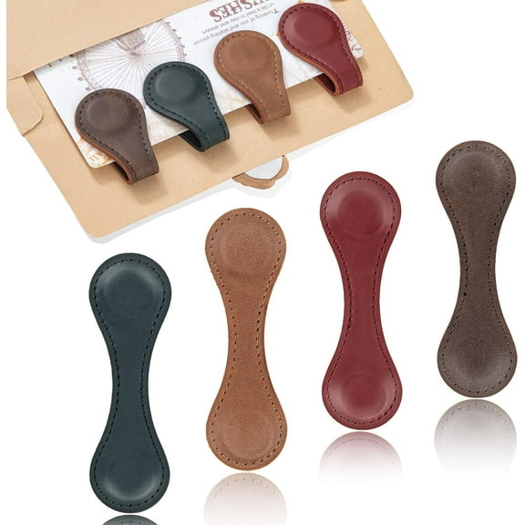 Magnetic Bookmarks 4Pcs - Leather Magnetic Bookmark Gift Set - Double Sided Magnet Bookmark Clips - Leather Bookmarks for Women - Stylish Gifts for Book Lovers - Vintage Book Marks for Reading Women