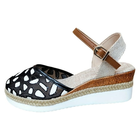 

ZAROYEAX Large Size Color Block Toe Toe Empty Back Sandals Wedge Heel Lightweight Rope Braided Buckle Women s Shoes Thick Soled Sandals