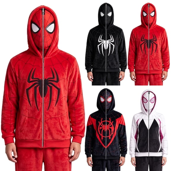 Mens Spider Hoodies with Pockets Full Face Graphic Hooded Sweatshirt Unisex Flannel Oversize Goth Jacket Y2k Punk Streetwear Zip up Hoodie Spider Caps Wine L