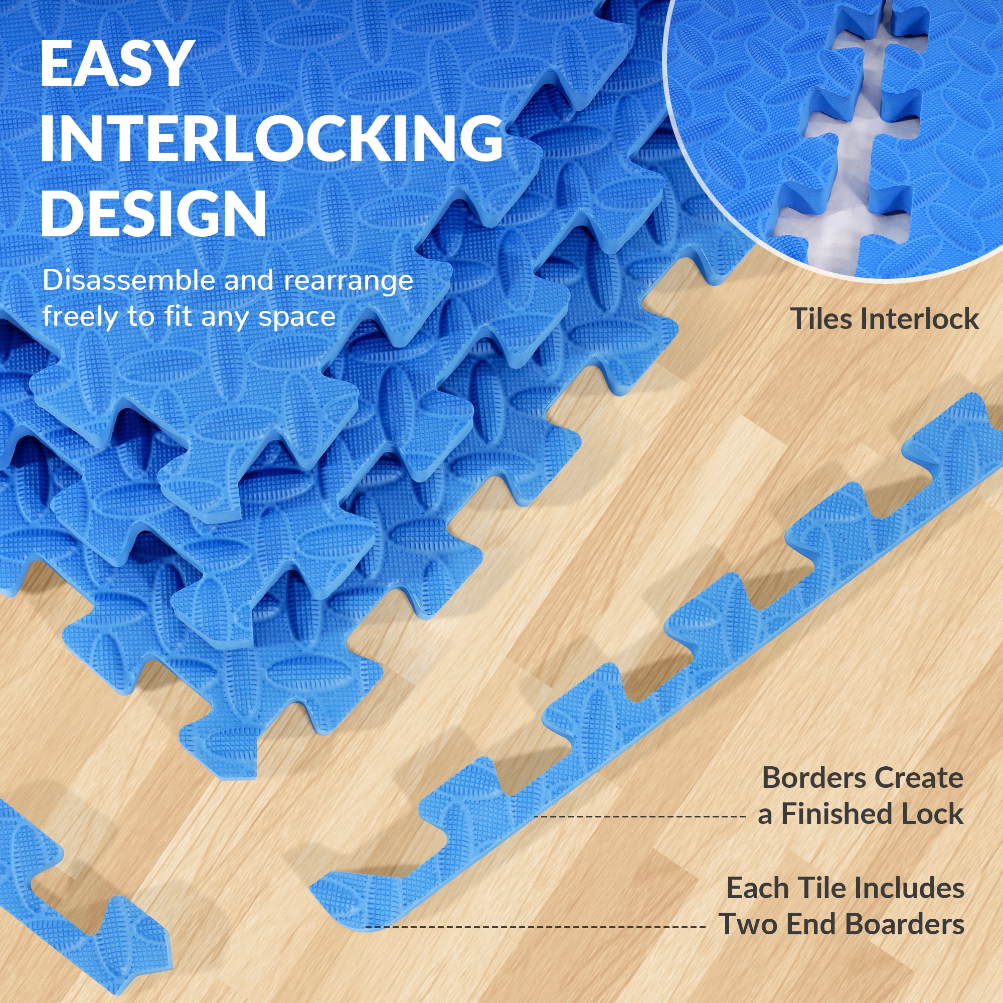 BalanceFrom EVA Foam Interlocking Floor Tiles, 63 × 63 cm, 1/2" 3/4" or 1" Thick, Anti-Slip Textured Mats in Multiple Colors, 6/12/24/36 Pack for Home Gym and Play Areas