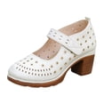 thumbnail image 7 of Rokment Women's Vintage Chunky Block High Heels Mary Jane Dressy Sandals Trendy Casual Hollow out Leather Closed Toe Ankle Strap Ballet Flat Dress Pumps Shoes Summer Fall White Size 9, 7 of 7