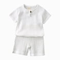 thumbnail image 2 of Summer Outfits for Boys, Casual Sets for Little Boys Solid Muslin Gauze Short Sleeve T-Shirt and Matching Shorts Casual Toddler Outfit, 2 of 5