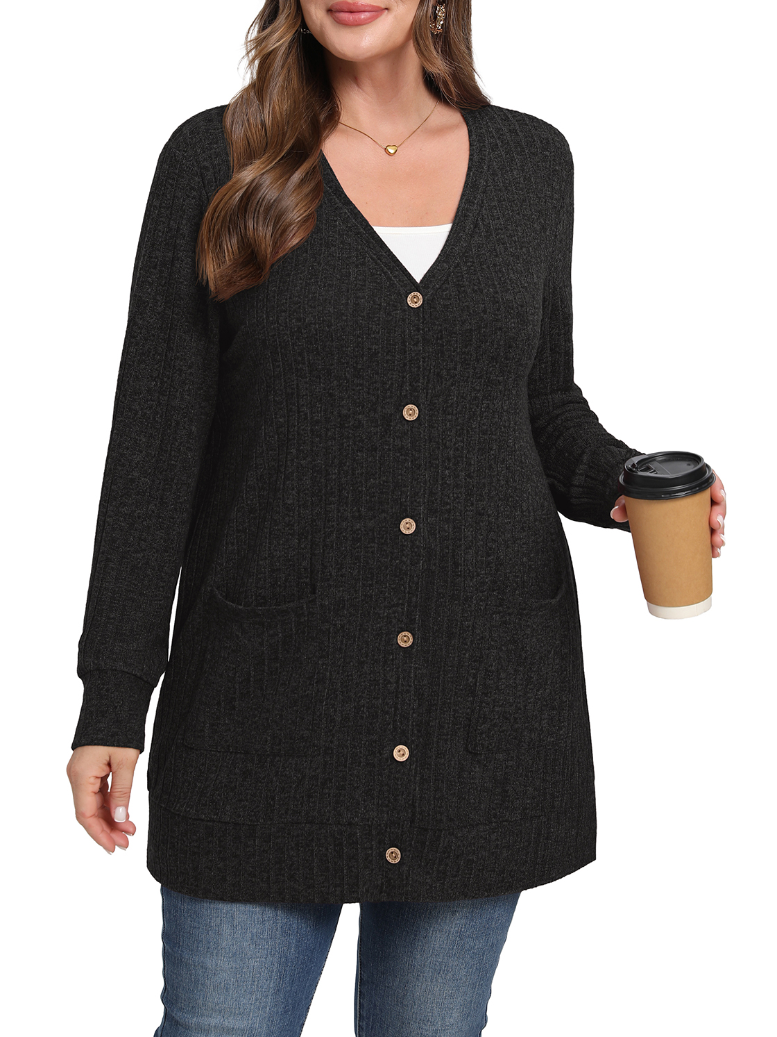 Cueply Women's Plus Size Cardigan Sweater, V-Neck photo 4