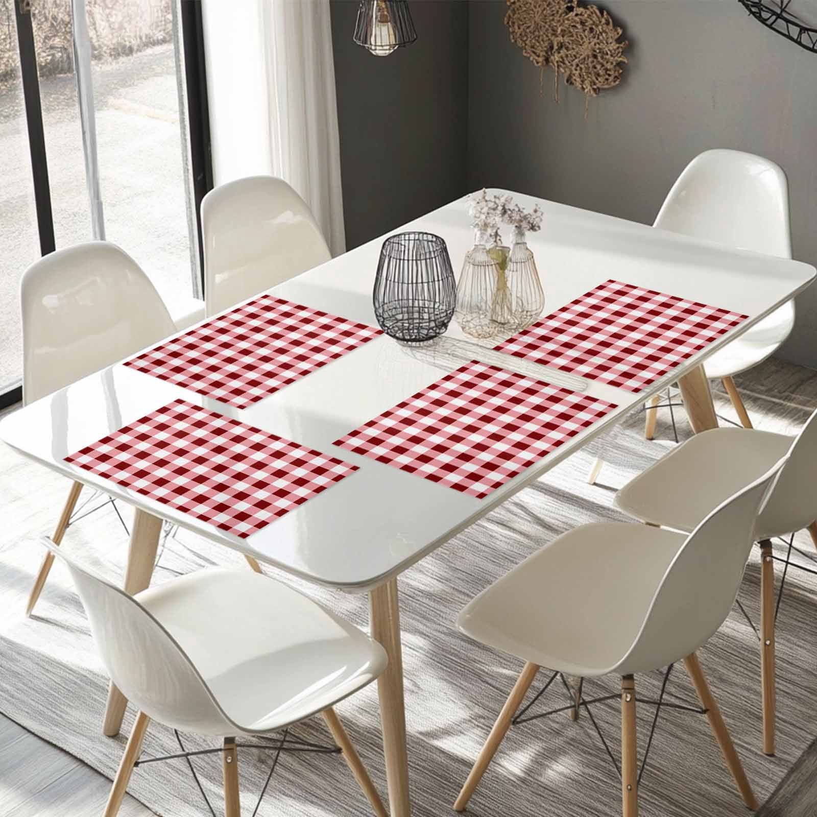Placemats Set of 4, Red Check Buffalo Plaid Placemats Set of 4, Check Lines Tablemats Washable Placemat Table Decoration for Kitchen Table Dinner Party Home Decor Indoor Outdoor 13x19 Inch