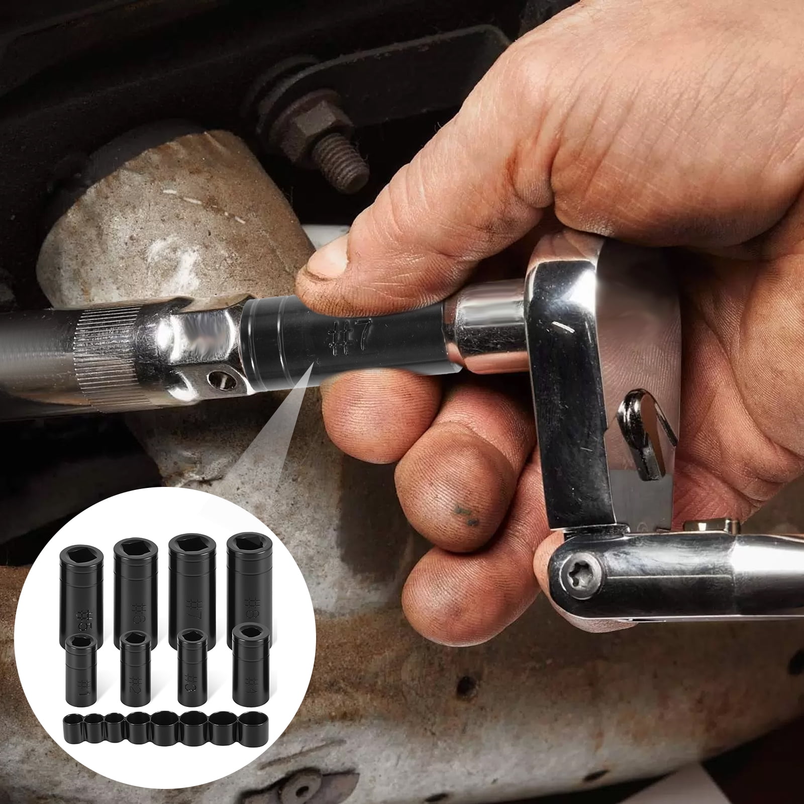 TMWEFUSC 8 Pcs Tap Socket Set 1/4" & 3/8" Drive Size Labeled Adapter for Ratchet Wrench T Handle Extension Bar