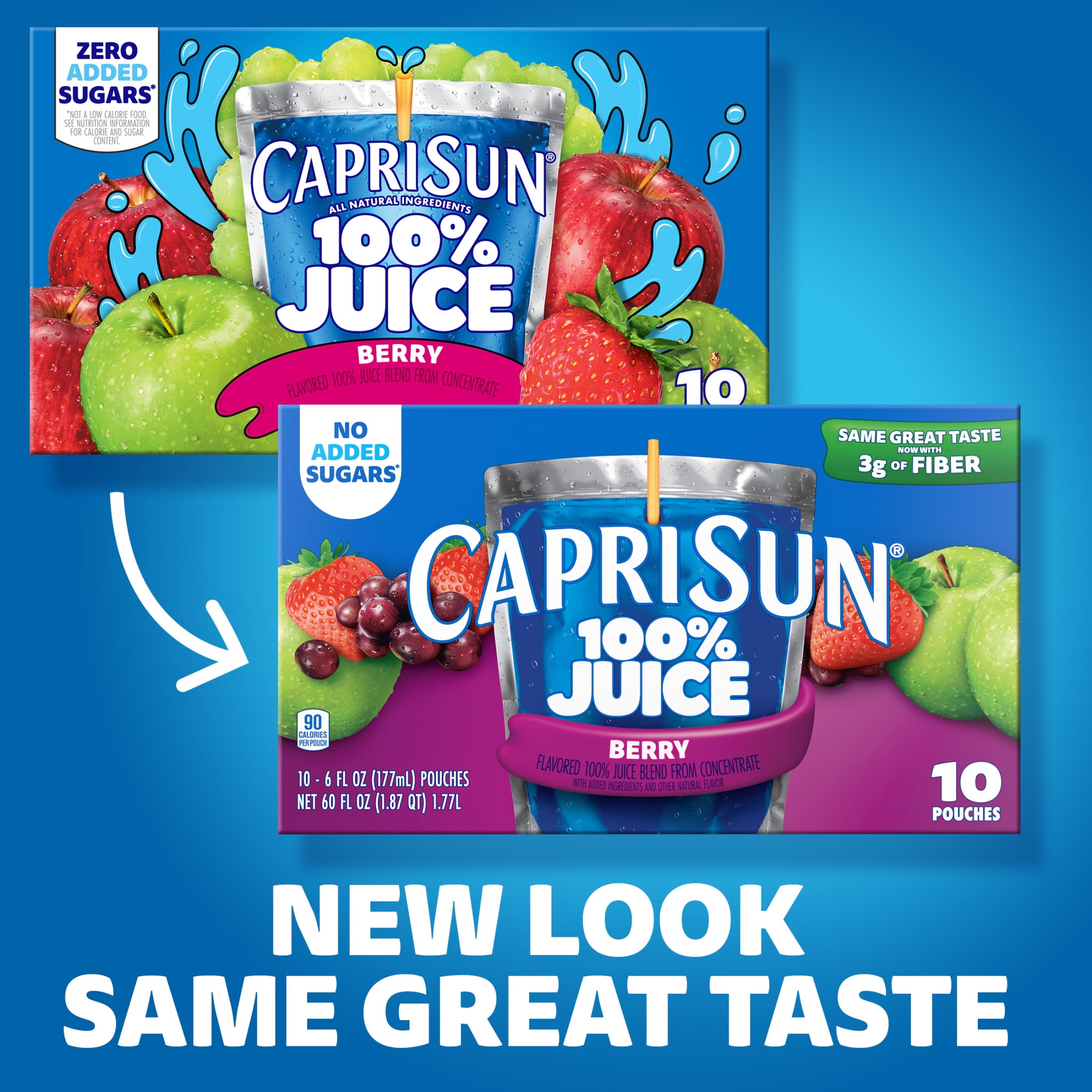 Capri Sun 100% Juice Blend from Concentrate Juice Boxes, 10 Pouches, for School Lunches and On-the-Go Hydration, Berry with Added Ingredients and Other Natural Flavor, All Natural Ingredients, 6 oz