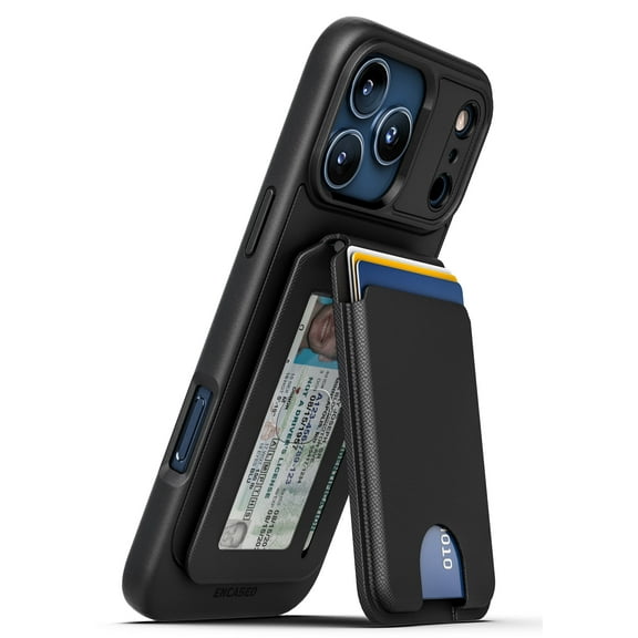 Encased for iPhone 17 Pro Wallet Case with Removable Magnetic Hinged Card Holder and Stand (Compatible with MagSafe) Black