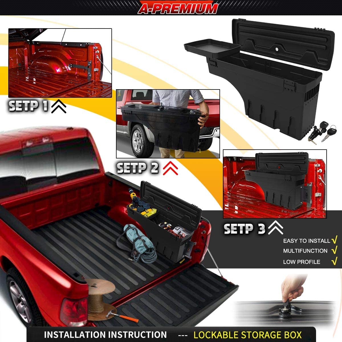 A-Premium Truck Bed Tool Box Storage Case Compatible with Ford