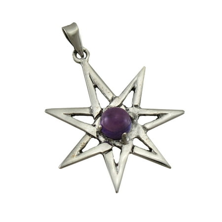 Sterling Silver Septagram Faery Star Pendant w/ Purple Cabochon