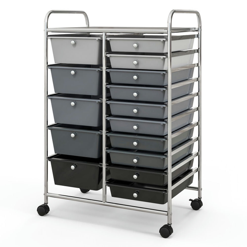 Resenkos Filing Cabinet Office Drawers, Office Storage Cabinet,15-Drawer Utility Rolling Organizer Cart Multi-Use Storage-Black & Gray