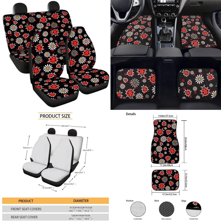Yuyamidu 15 PCS Ladybug Car Seat Cover Full Set with Floor Mats