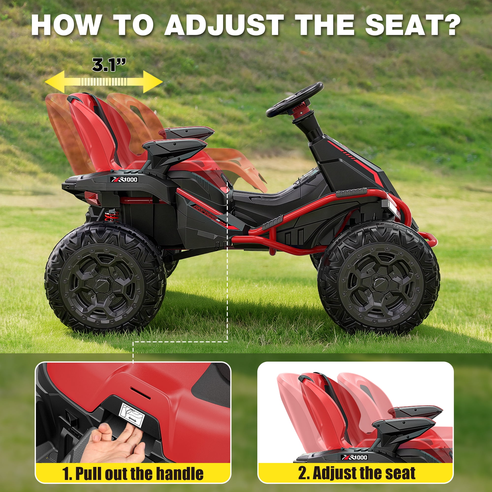 East doll 24V Big Kids Ride on Toys, Electric Power Ride on Car for Kids Age 3-8, 4 Wheeler, 4WD 800W Motors ATV for Kids, 5MPH, Parent Remote, Music, Red