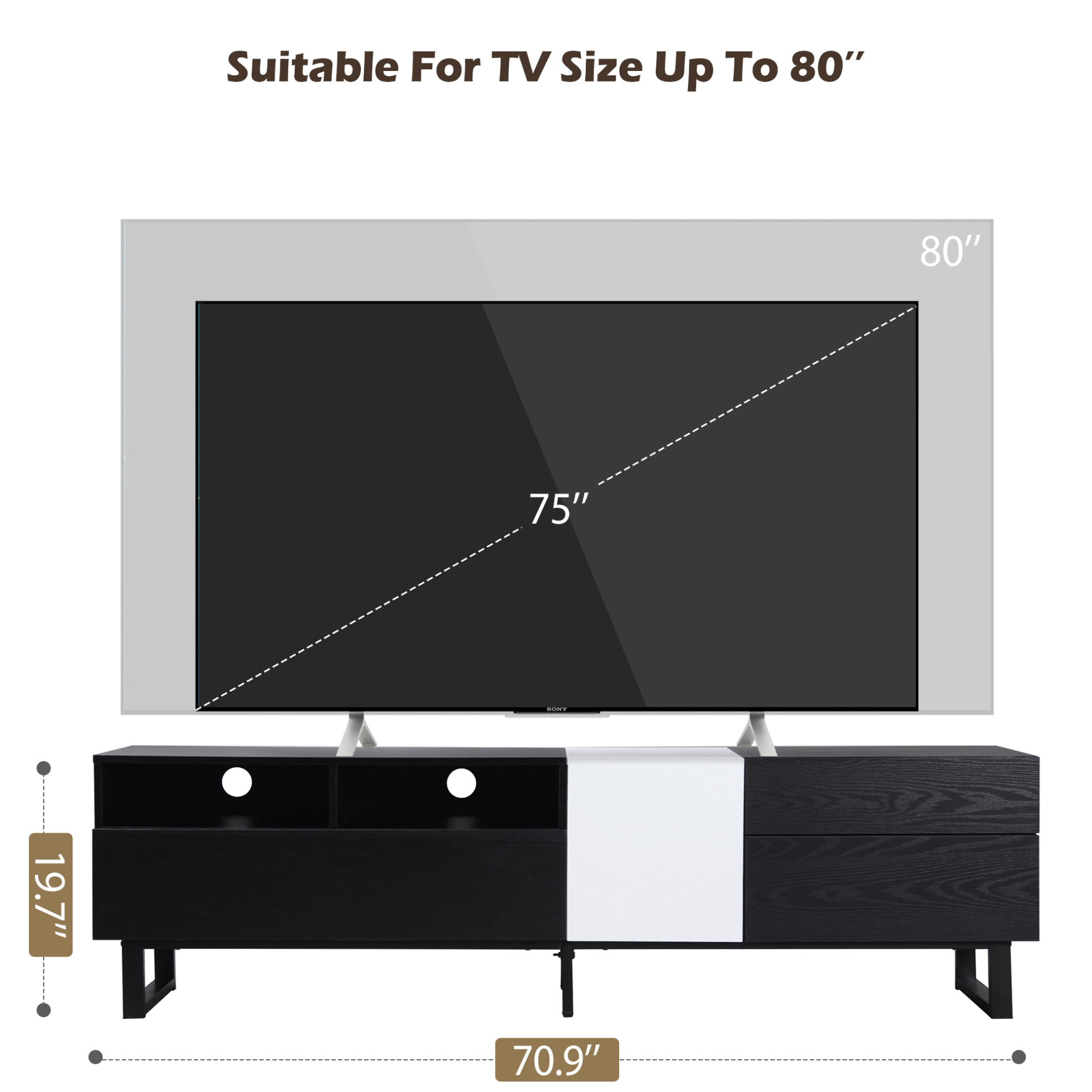 Modern TV Stand for 80'' TV, Media Console Table with Drop Down Door ...