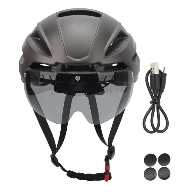 Casco de bicicleta CJD XXL para adultos, con luz trasera recargable por USB y gafas magnéticas desmontables, color gris titanio.