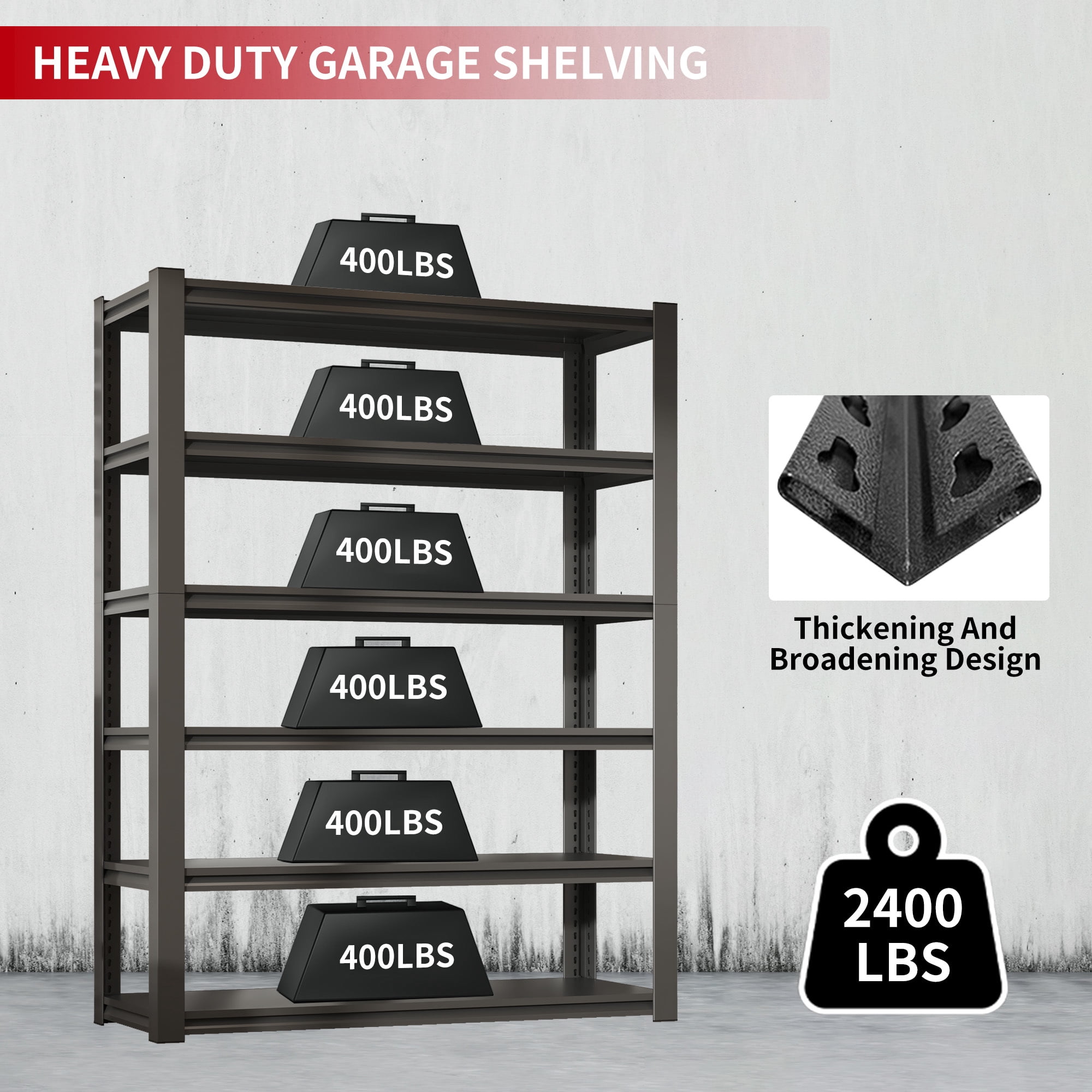 Alvantor 82"H Metal Storage Shelving 6-Tier 2400LBS Adjustable Heavy Duty Shelving Industrial Shelf for Garage 48"W x 18"D x 82"H Black