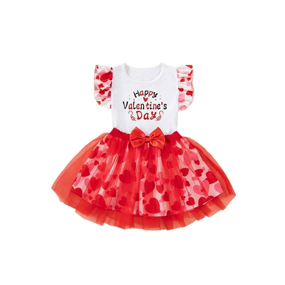 CocMouse Toddler Girls Valentine’s Day Outfits Ruffle Sleeve Tops Tulle Skirt