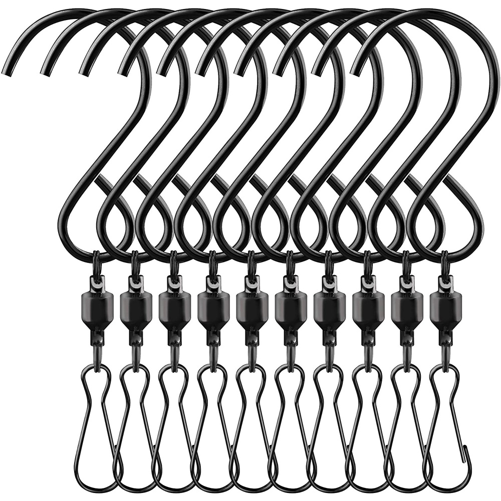 Stainless Steel Rotating Organization S Shaped Garden Hanging Hook Hanger Clip Swivel Hook BLACK