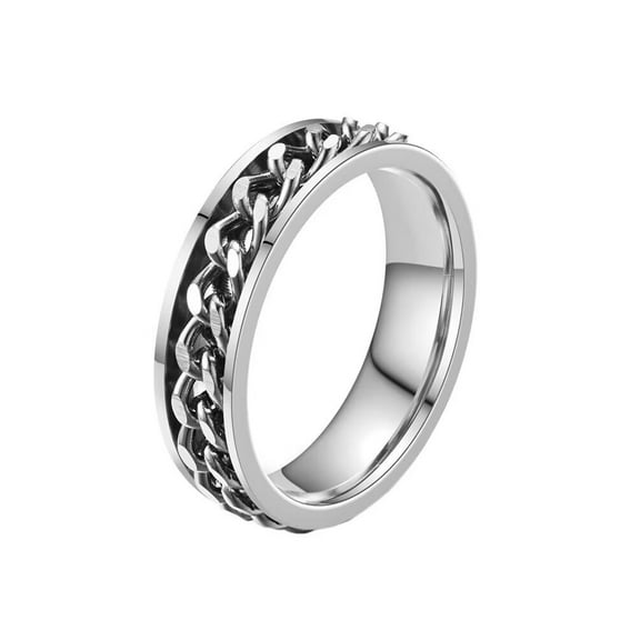 PAMTIER Unisex 6mm Stainless Steel Personality Simple Silver Chain Rotatable Fidget Ring Relieve Anxiety Couple Wedding Band Silver Size 7