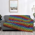 thumbnail image 2 of Uemuo Rainbow Chequerboard Printed Throw Blanket for Couch, Fluffy Fuzzy Blankets for Bed, Sofa, Cozy Flannel Faux Fur Blanket-50"x40", 2 of 6