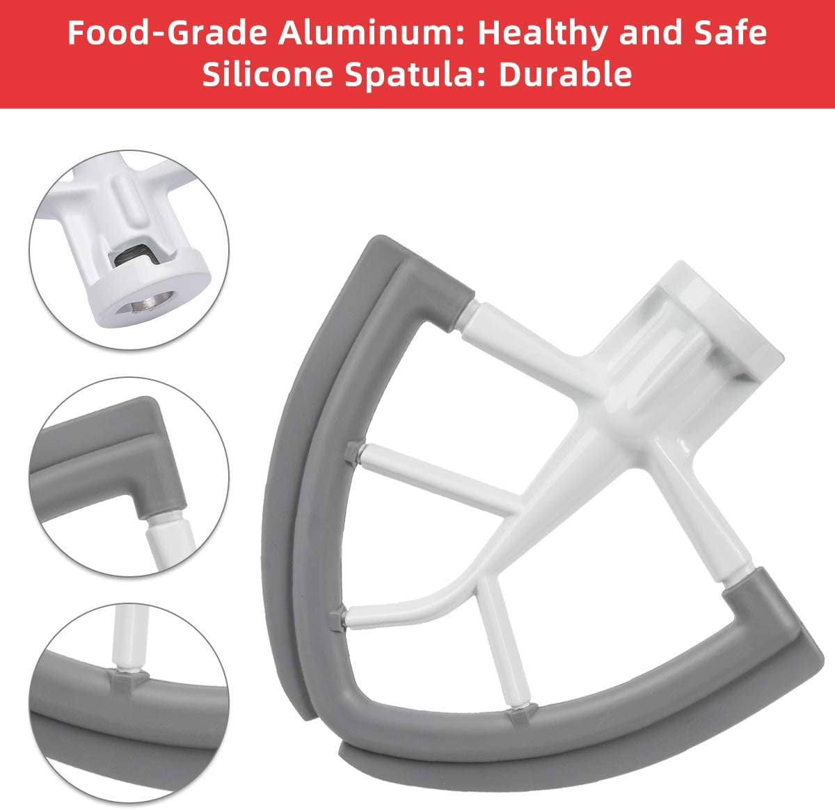 Roabertic Flex Edge Beater for KitchenAid Bowl-Lift Stand Mixer - 6 Quart Flat Beater Paddle with Flexible Silicone Edges