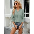 thumbnail image 2 of XCHQRTI Womens 3/4 Sleeve V Neck T Shirt Hollow Solid Blouse Casual Loose Basic Top, 2 of 8