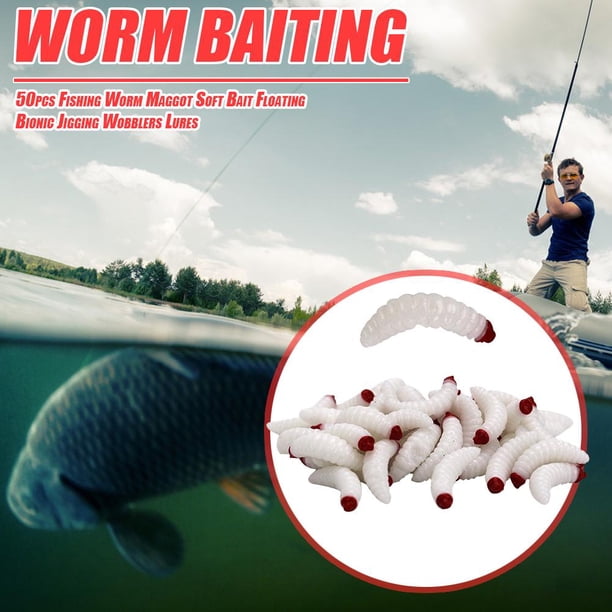 50 Uds. Pesca gusano gusano cebo suave flotante biónico Jigging señuelos (blanco) Likrtyny Para Estrenar