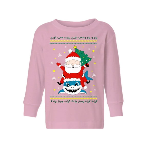 Awkward Styles Toddler Christmas Sweater Long Sleeve Toddler Christmas Shirt for Girls Boys Santa with Shark Sweater