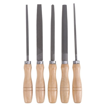 PBPBOX 5Pcs Assorted Shape Carbon Steel File Set Wooden Handles for Sharpening and Deburring