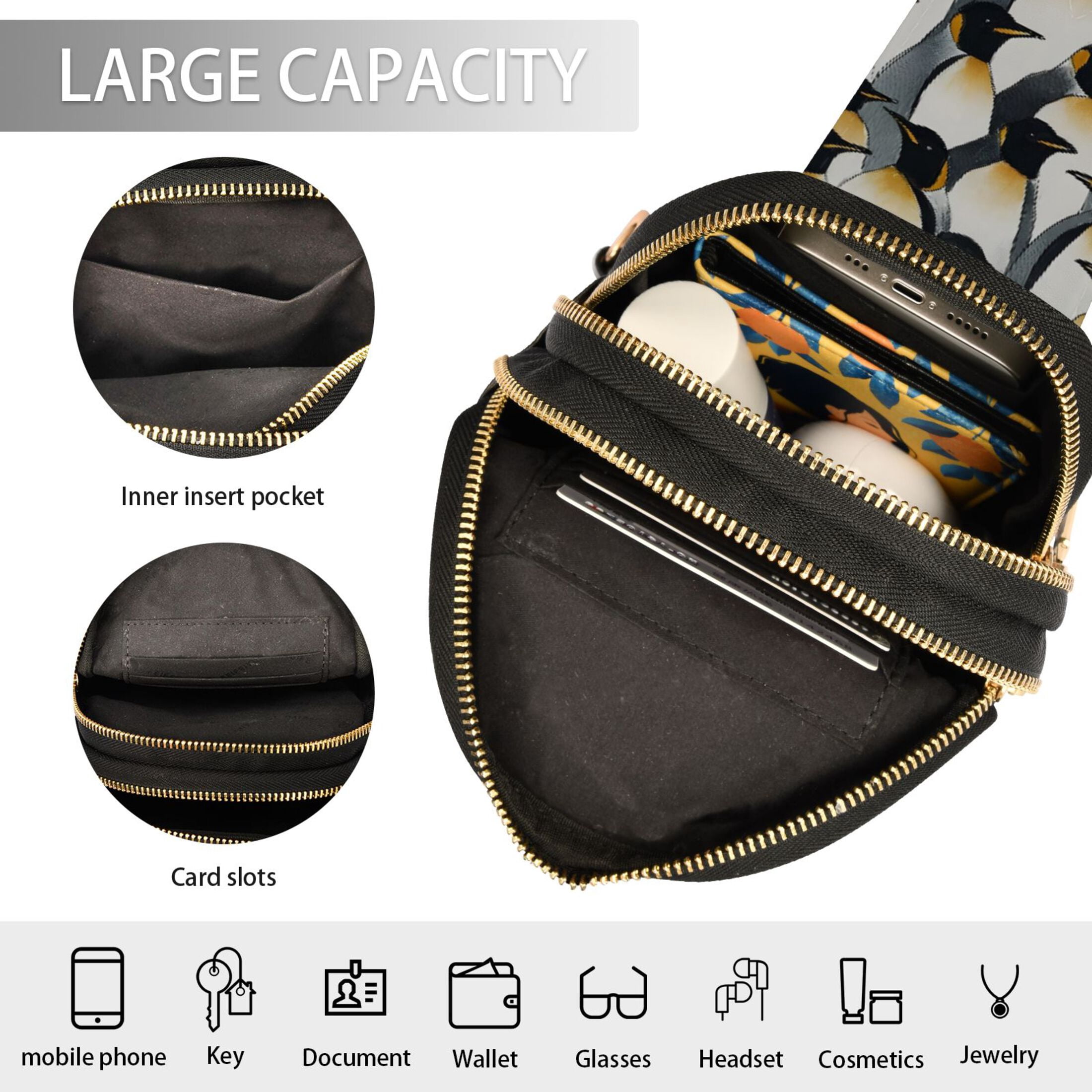 ALAZA Penguins Pattern Sling Bag for Women Men Waterproof Crossbody Chest Bags