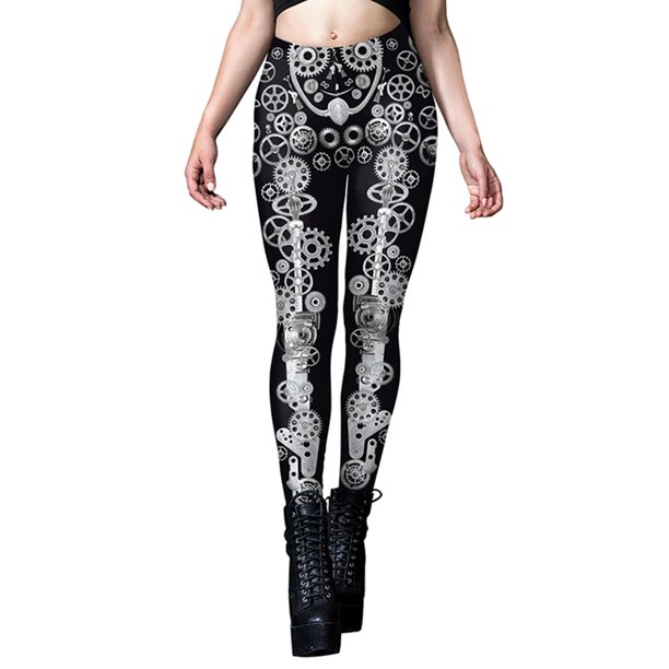 Gibobby Leggings gluteos deportivo Leggings yoga con estampado digital para disfraz Halloween a la moda para mujer(Plateado, L)